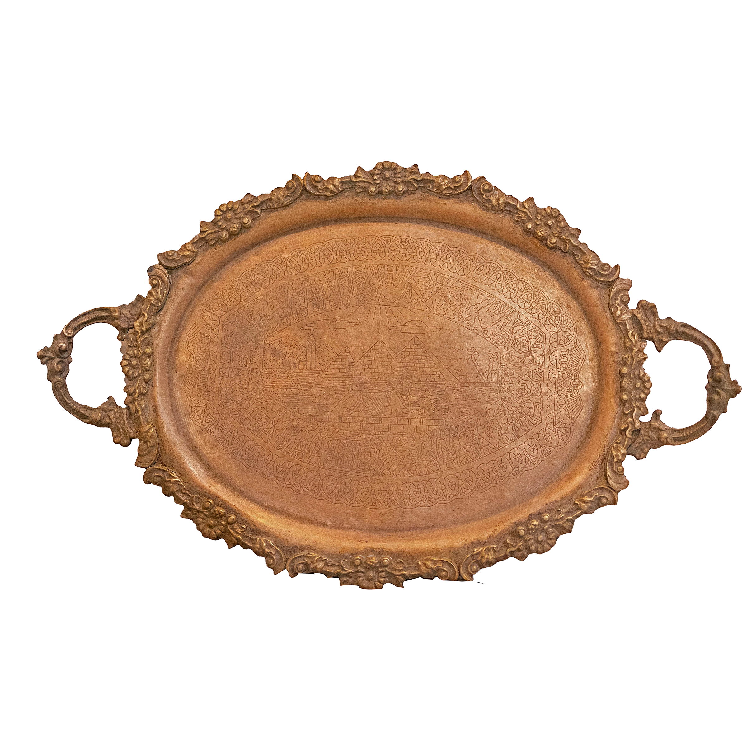 Ornate Oval Copper Serving Tray