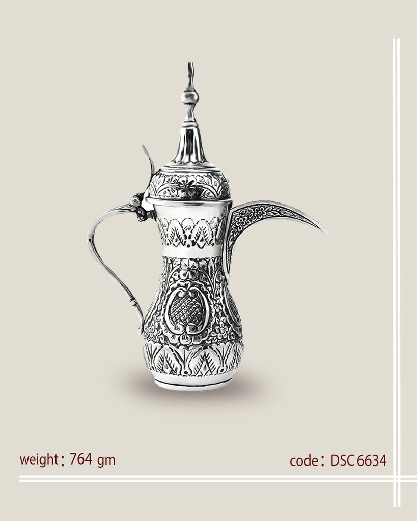 Pure Silver Handmade Coffee Pot with Floral Designs (DSC6634)