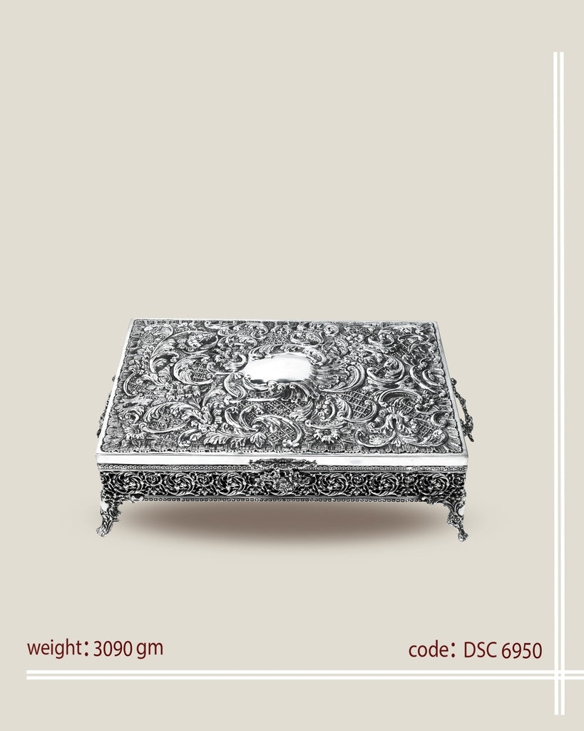 Big Size Handmade Floral Jewelry Box made of Pure Silver (DSC6950)